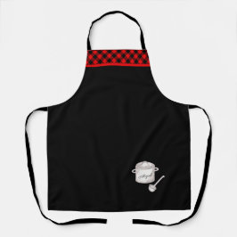 Red & Black Kariert Trim Koch Pot Personalisiert Schürze