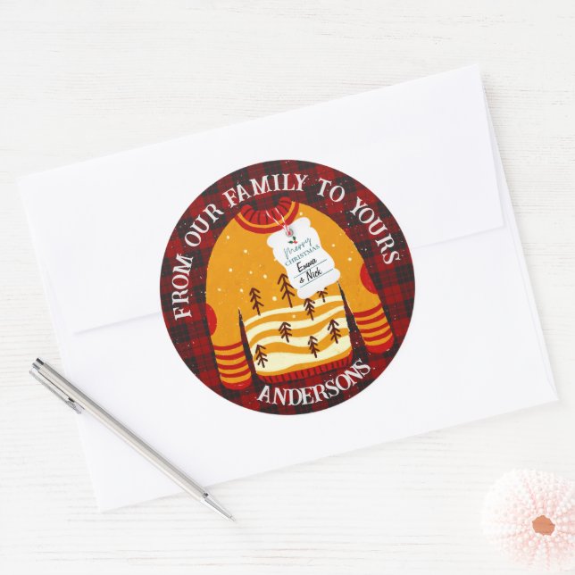 Red Black Kariert Ugly Sweater Niedlich Frohe Weih Runder Aufkleber (Umschlag)