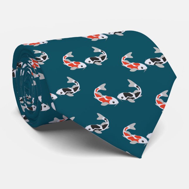 Red & Black Koi Fish Neck Tie Krawatte (Gerollt)