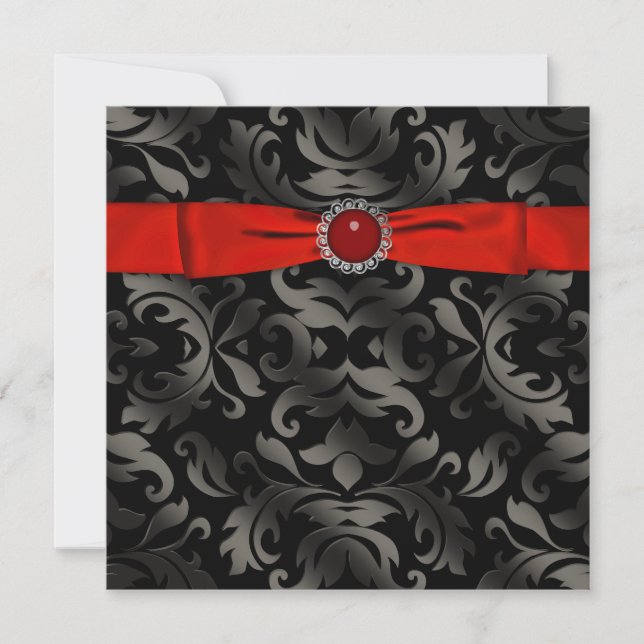 Red Black Krawatte Black Damask Party Einladung (Vorderseite)