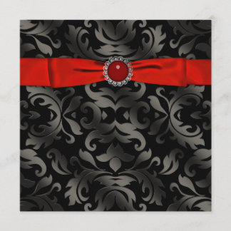 Red Black Krawatte Black Damask Party Einladung