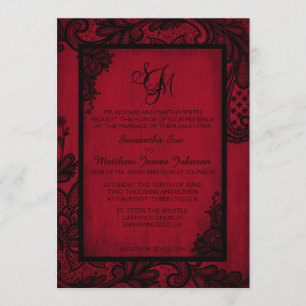 Red Black Lace Gothic Wedding Invitation Card Einladung