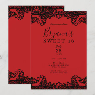 Red & Black Lace Masquerade Sweet 16 Einladung