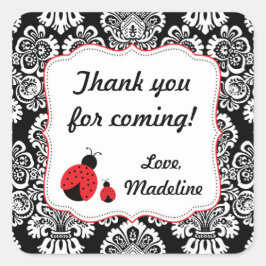 Red Black Ladybug Damask Baby Dusche Gefallen Aufk Quadratischer Aufkleber