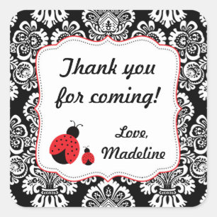 Red Black Ladybug Damask Baby Dusche Gefallen Aufk Quadratischer Aufkleber