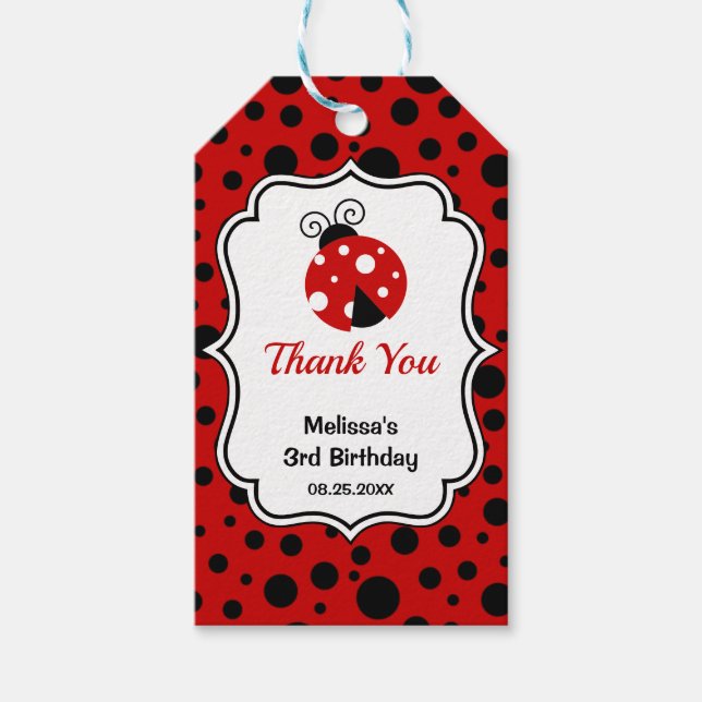 Red Black Ladybug Frame Polka Dots Kindergeburtsta Geschenkanhänger (Vorderseite)