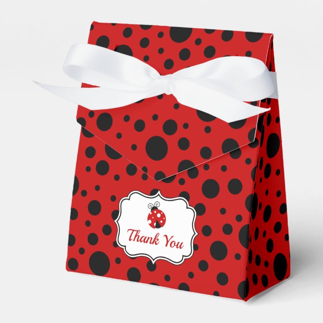 Red Black Ladybug Frame Polka Dots Kindergeburtsta Geschenkschachtel (Vorderseite)