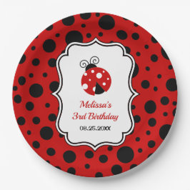 Red Black Ladybug Frame Polka Dots Kindergeburtsta Pappteller