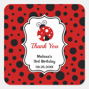 Red Black Ladybug Frame Polka Dots Kindergeburtsta Quadratischer Aufkleber