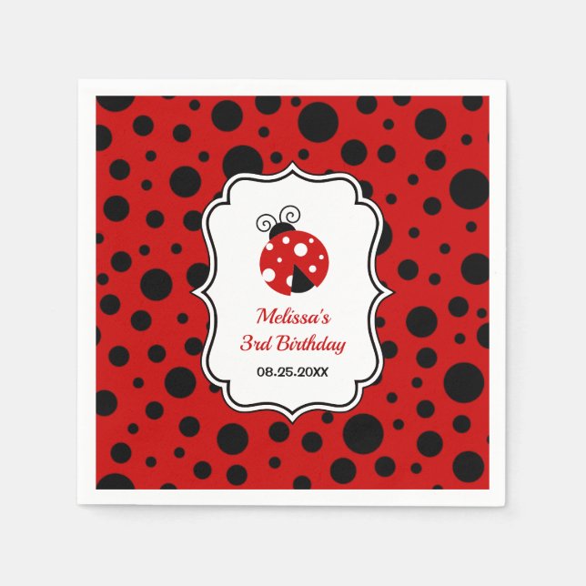 Red Black Ladybug Frame Polka Dots Kindergeburtsta Serviette (Vorderseite)