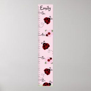 Red & Black Ladybugs Growth Chart Behielt auf 8x44 Poster