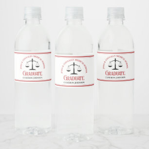 Red Black Law School Custom Graduation Party Wasserflaschenetikett