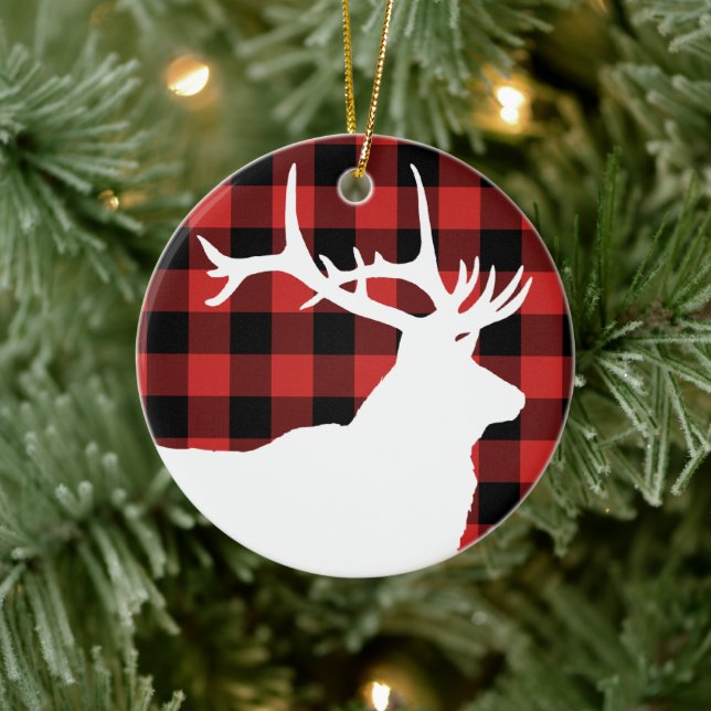 Red Black Lumberjack Kariert Keramik Ornament (Baum)