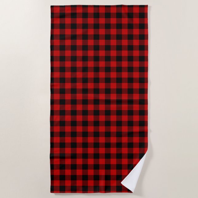 Red Black Lumberjack Kariert Strandtuch (Vorderseite)