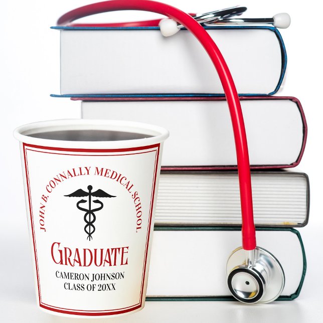 Red Black Medical School Custom Graduation Party Pappbecher (Von Creator hochgeladen)