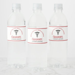 Red Black Medical School Custom Graduation Party Wasserflaschenetikett