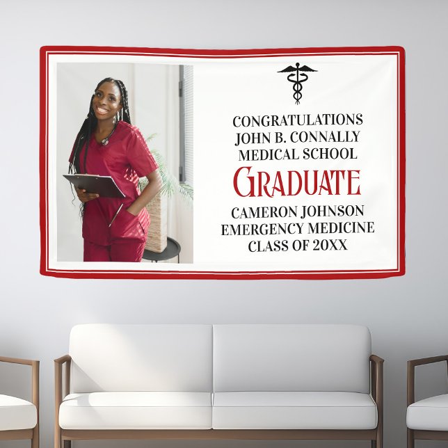 Red Black Medical School Foto Graduation Party Banner (Von Creator hochgeladen)