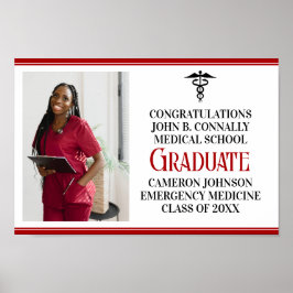 Red Black Medical School Foto Graduation Party Poster