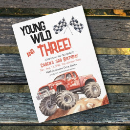 Red Black Monster Truck 3. Geburtstag Einladung