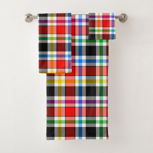 Red Black Multicolor Flannel Kariertes Tartan-Desi Badhandtuch Set