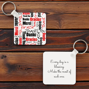 Red Black Multilingual "Danke" Typografie Schlüsselanhänger