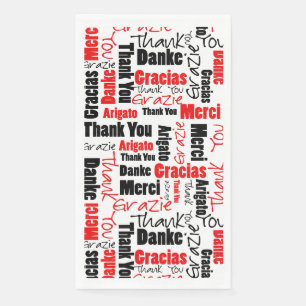Red Black Multilingual Danke Typografy Collage Serviette