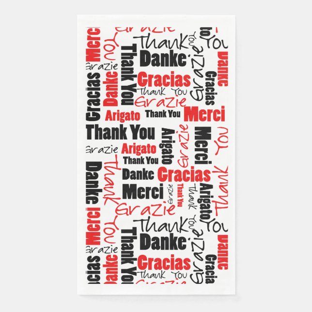 Red Black Multilingual Danke Typografy Collage Serviette (Vorderseite)