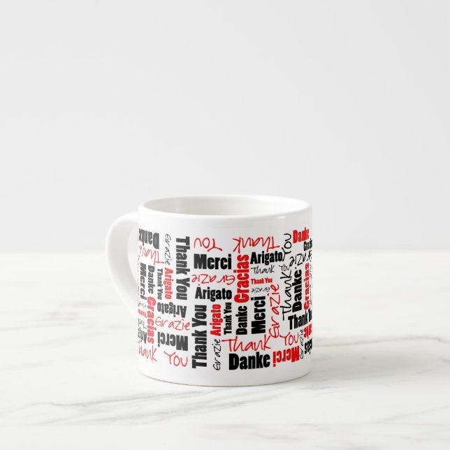 Red Black Multilingual Vielen Dank Word Cloud Espressotasse (Vorderseite Links)