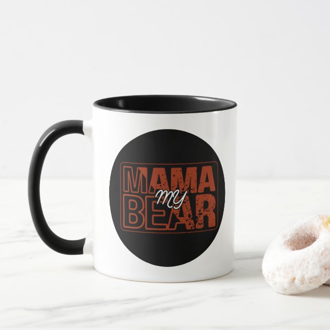 Red Black My Retro bear-mom Design Tasse (Mit Donut)