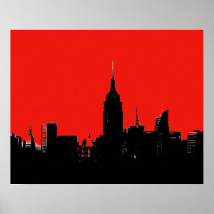 Red Black New York City Silhouette Pop Art Poster