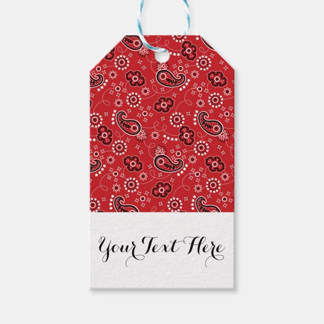 Red Black Paisley Bandana Print Personalisiert Geschenkanhänger (Vorderseite)