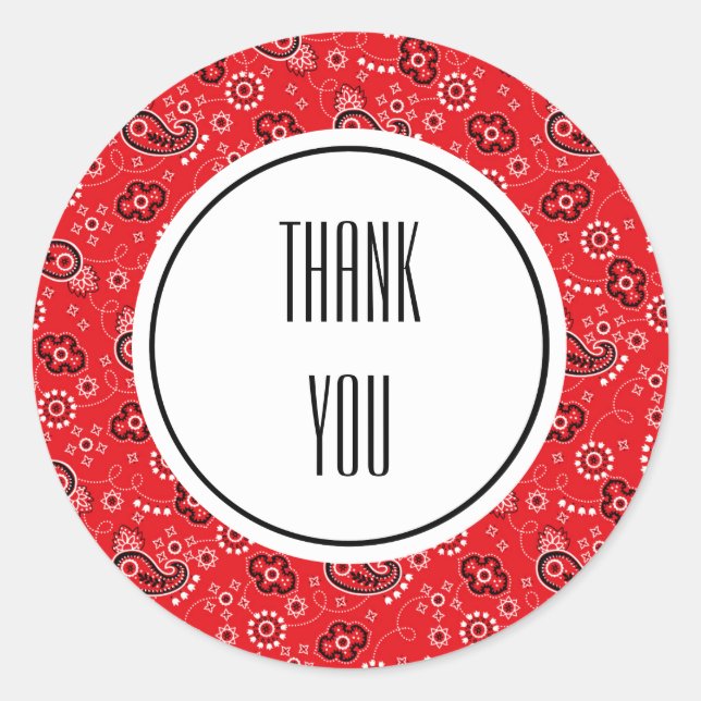 Red Black Paisley Bandana Print Personalisiert Runder Aufkleber (Vorderseite)