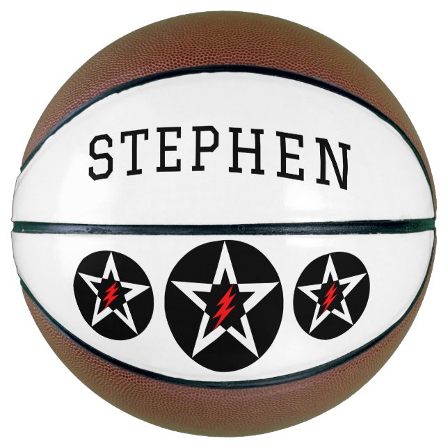 Red Black Personalized Name Lightning Star Basketball (Vorderseite)