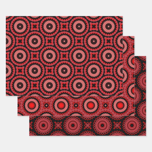 Red Black Pink Ethnic Tribal Geometric Muster Geschenkpapier Set (Set)