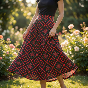 Red Black Pink Ethnic Tribal Geometric Muster Stoff