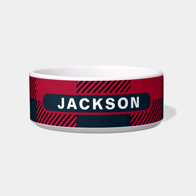 Red & Black Plaid Custom Dog Name Napf (Vorderseite)