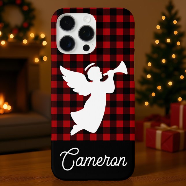 Red & Black Plaid with Angel Custom Name Case-Mate iPhone Hülle (Von Creator hochgeladen)