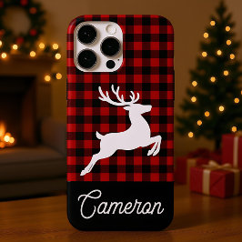 Red & Black Plaid with Reindeer Custom Name iPhone 16 Pro Max Hülle