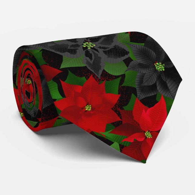 Red Black Poinsettia Goth Chrstimas Krawatte (Gerollt)