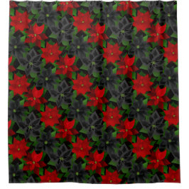 Red Black Poinsettias Goth Chrstimas Duschvorhang