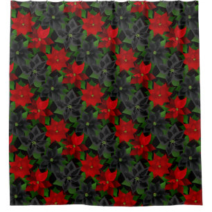 Red Black Poinsettias Goth Chrstimas Duschvorhang