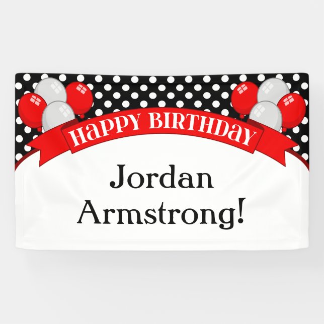 Red Black Polka Dot Balloon Birthday Banner (Horizontal)