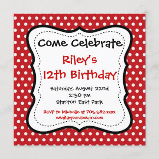 Red Black Polka Dots Geburtstagsparty Einladungen
