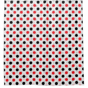 Red Black Polka Dots Textile Muster Design Duschvorhang