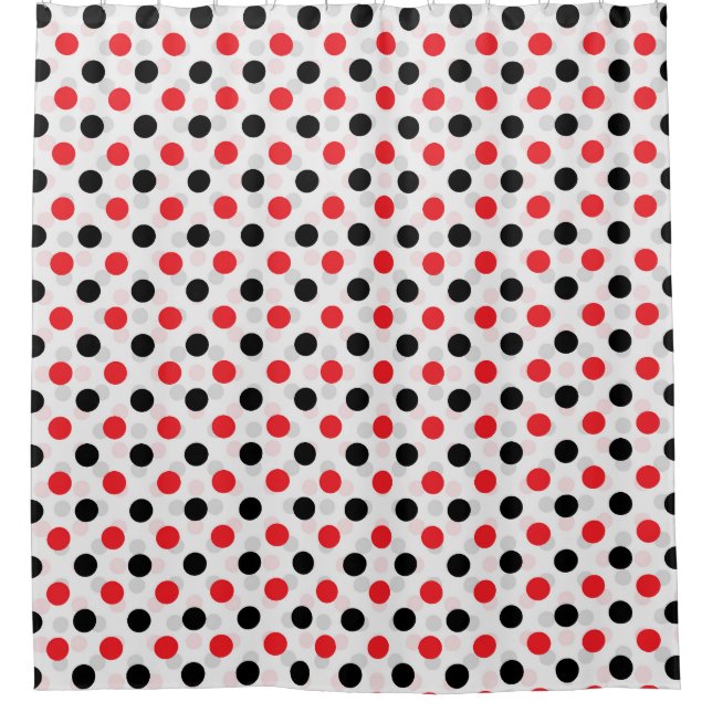 Red Black Polka Dots Textile Muster Design Duschvorhang (Vorderseite)