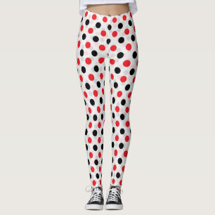 Red Black Polka Dots Textile Muster Design Leggings