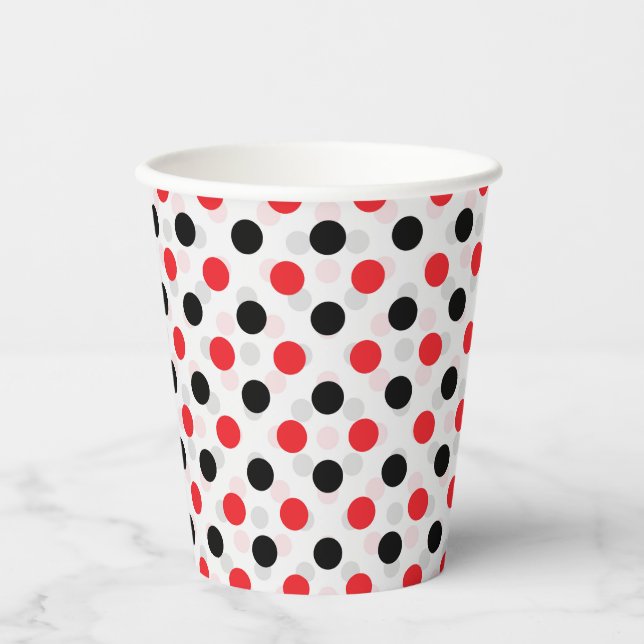 Red Black Polka Dots Textile Muster Design Pappbecher (Vorderseite)
