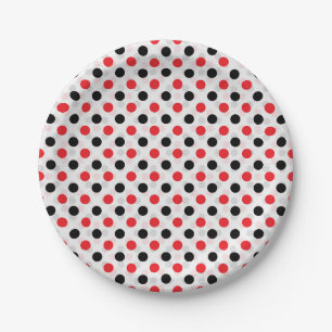 Red Black Polka Dots Textile Muster Design Pappteller
