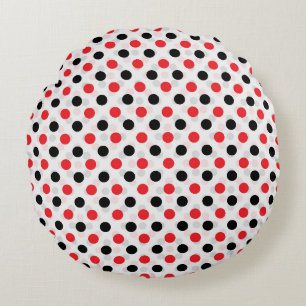 Red Black Polka Dots Textile Muster Design Rundes Kissen