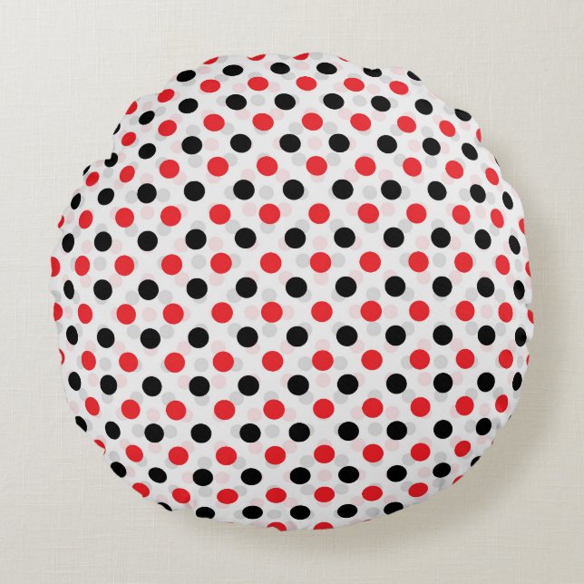 Red Black Polka Dots Textile Muster Design Rundes Kissen (Vorderseite)